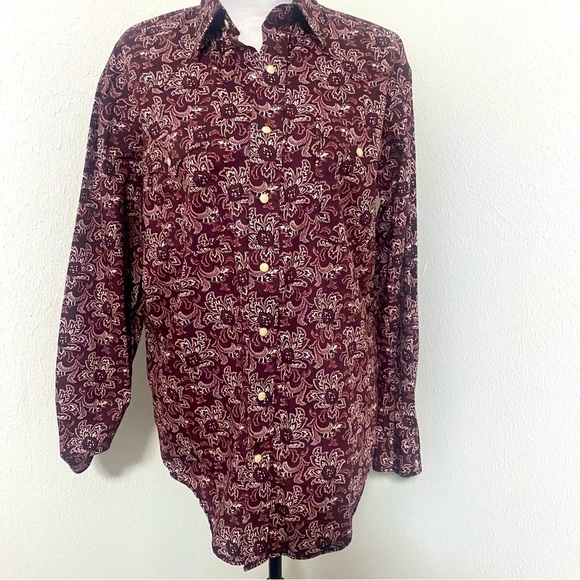 Panhandle Rough Stock Men Med Floral Print Snap Button Western Long Sleeve Rodeo - Picture 1 of 10